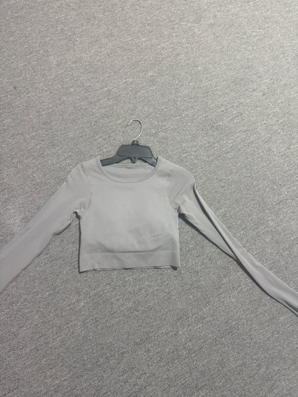 Girls' Ribbed Long-Sleeve Crop Top - Light Gray